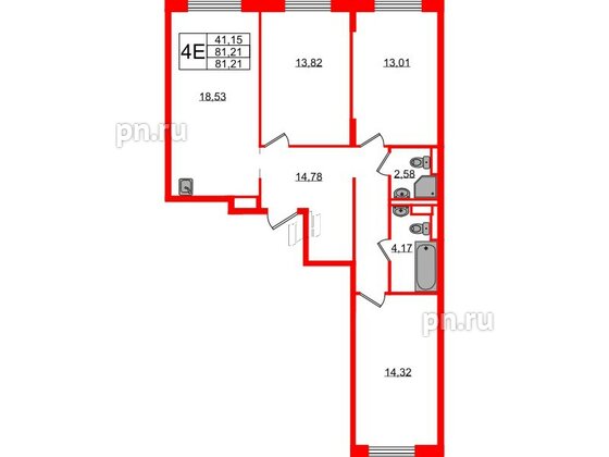 Квартира в ЖК Новые Лаврики, 3 комнатная, 81.21 м², 2 этаж