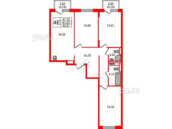 Квартира в ЖК Новые Лаврики, 3 комнатная, 82.81 м², 3 этаж