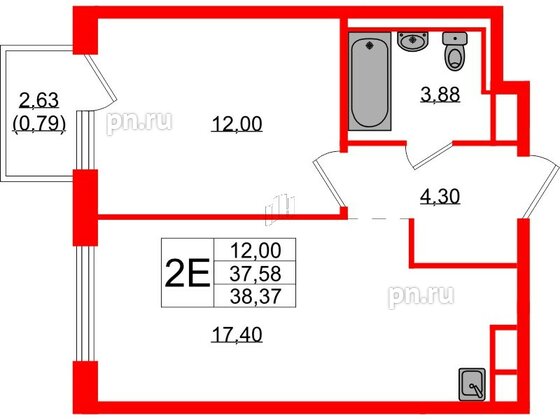 Квартира в ЖК Новые Лаврики, 1 комнатная, 38.37 м², 4 этаж