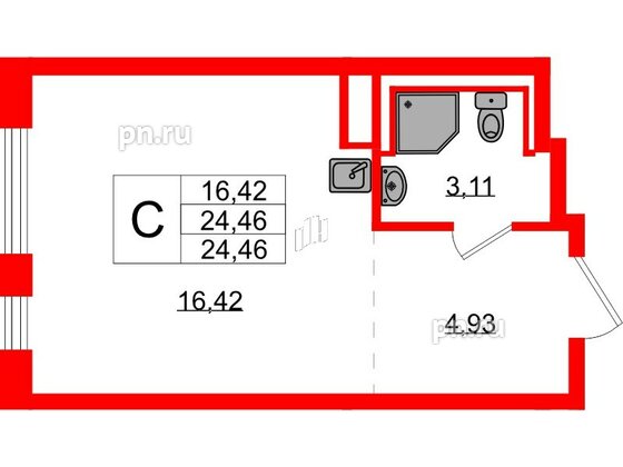Квартира в ЖК Новые Лаврики, студия, 24.46 м², 2 этаж