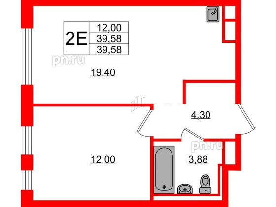 Квартира в ЖК Новые Лаврики, 1 комнатная, 39.58 м², 2 этаж