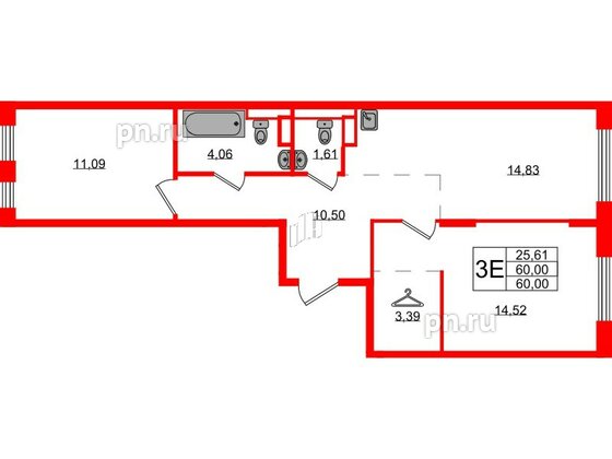 Квартира в ЖК Новые Лаврики, 2 комнатная, 60 м², 2 этаж