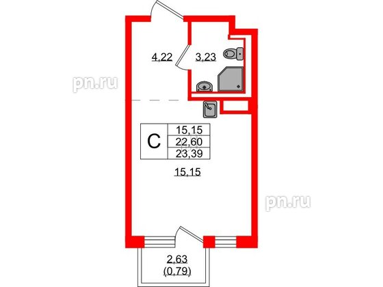 Квартира в ЖК Новые Лаврики, студия, 23.39 м², 3 этаж