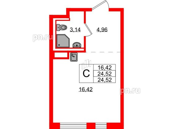 Квартира в ЖК Новые Лаврики, студия, 24.52 м², 2 этаж