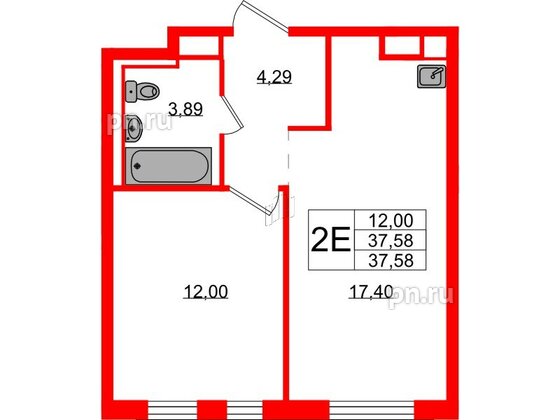 Квартира в ЖК Новые Лаврики, 1 комнатная, 37.58 м², 2 этаж