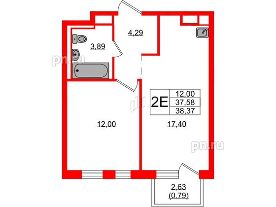 Квартира в ЖК Новые Лаврики, 1 комнатная, 38.37 м², 4 этаж