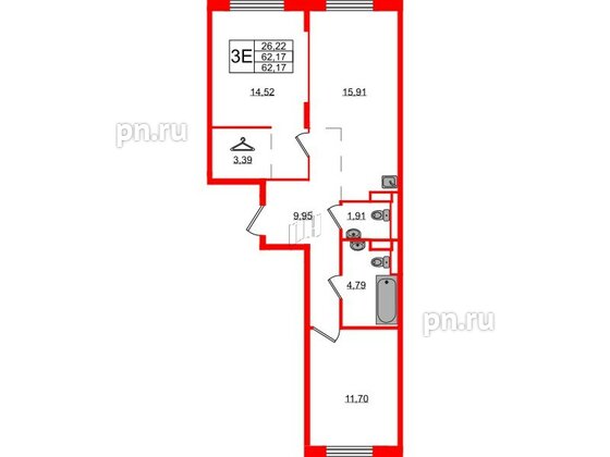 Квартира в ЖК Новые Лаврики, 2 комнатная, 62.17 м², 10 этаж