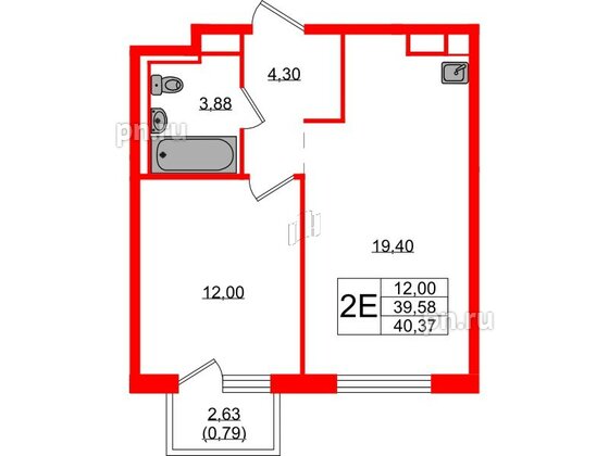 Квартира в ЖК Новые Лаврики, 1 комнатная, 40.37 м², 4 этаж