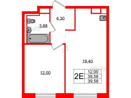 Квартира в ЖК Новые Лаврики, 1 комнатная, 39.58 м², 11 этаж