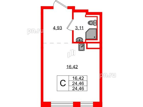 Квартира в ЖК Новые Лаврики, студия, 24.46 м², 12 этаж