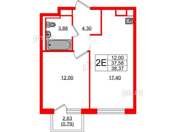 Квартира в ЖК Новые Лаврики, 1 комнатная, 38.37 м², 6 этаж