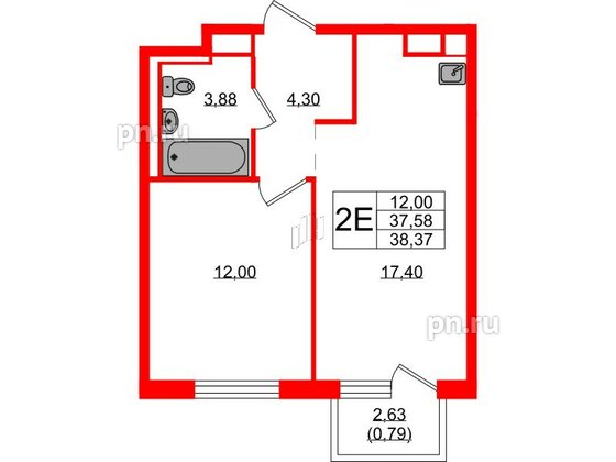 Квартира в ЖК Новые Лаврики, 1 комнатная, 38.37 м², 8 этаж