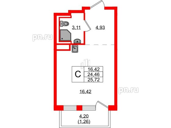 Квартира в ЖК Новые Лаврики, студия, 25.72 м², 3 этаж