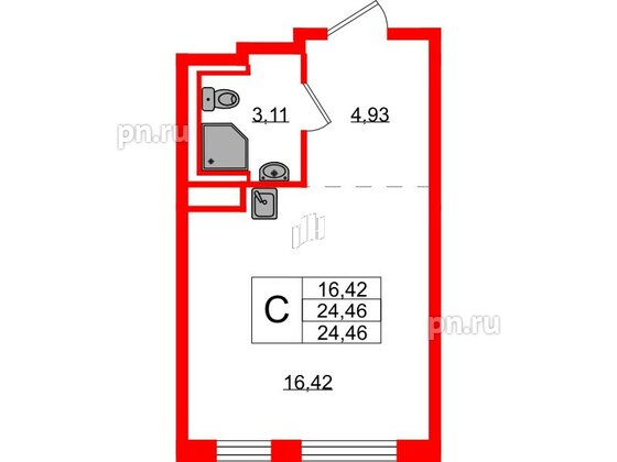 Квартира в ЖК Новые Лаврики, студия, 24.46 м², 11 этаж