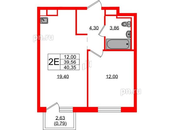 Квартира в ЖК Новые Лаврики, 1 комнатная, 40.35 м², 3 этаж