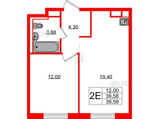Квартира в ЖК Новые Лаврики, 1 комнатная, 39.58 м², 2 этаж