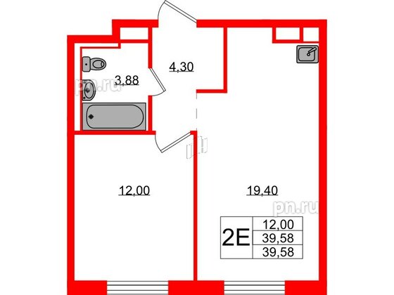 Квартира в ЖК Новые Лаврики, 1 комнатная, 39.58 м², 8 этаж