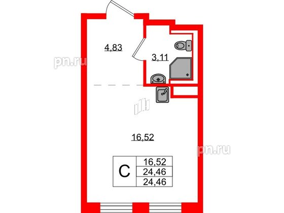 Квартира в ЖК Новые Лаврики, студия, 24.46 м², 2 этаж