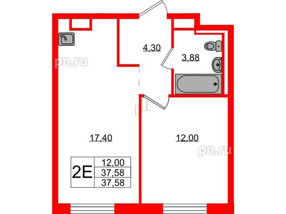 Квартира в ЖК Новые Лаврики, 1 комнатная, 37.58 м², 4 этаж