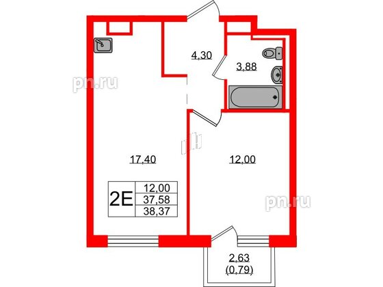 Квартира в ЖК Новые Лаврики, 1 комнатная, 38.37 м², 11 этаж