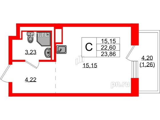 Квартира в ЖК Новые Лаврики, студия, 23.86 м², 5 этаж