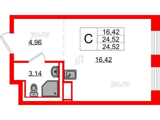 Квартира в ЖК Новые Лаврики, студия, 24.52 м², 2 этаж