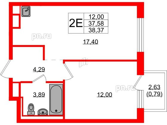 Квартира в ЖК Новые Лаврики, 1 комнатная, 38.37 м², 11 этаж