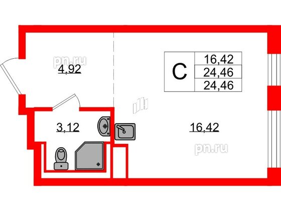 Квартира в ЖК Новые Лаврики, студия, 24.46 м², 2 этаж