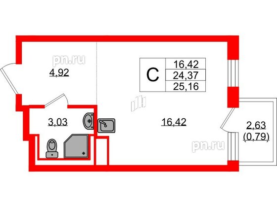 Квартира в ЖК Новые Лаврики, студия, 25.16 м², 9 этаж