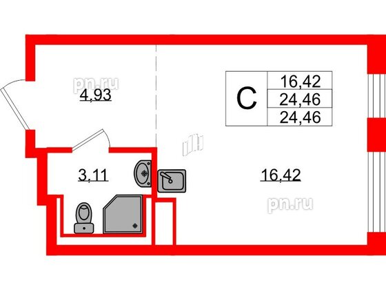 Квартира в ЖК Новые Лаврики, студия, 24.46 м², 12 этаж