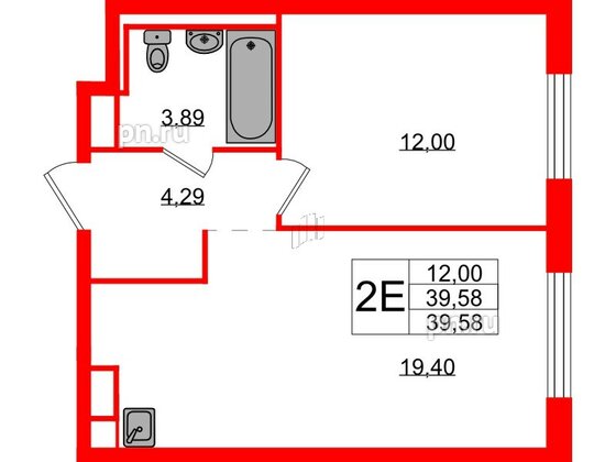 Квартира в ЖК Новые Лаврики, 1 комнатная, 39.58 м², 2 этаж