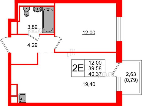 Квартира в ЖК Новые Лаврики, 1 комнатная, 40.37 м², 3 этаж