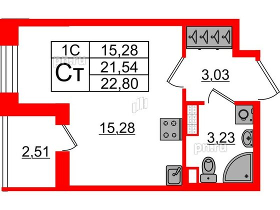 Квартира в ЖК «Парадный ансамбль», студия, 21.54 м², 5 этаж