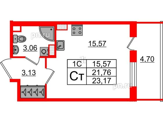 Квартира в ЖК «Парадный ансамбль», студия, 21.76 м², 5 этаж