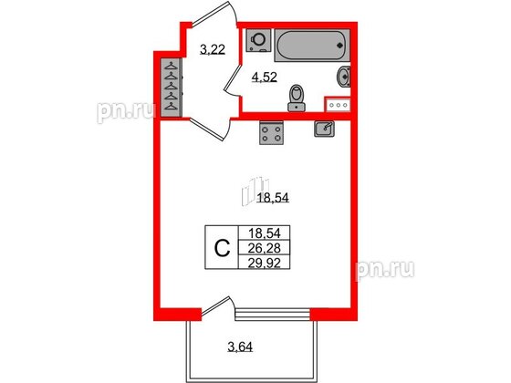 Квартира в ЖК Югтаун, студия, 26.28 м², 1 этаж