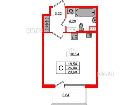 Квартира в ЖК Югтаун, студия, 26.04 м², 2 этаж