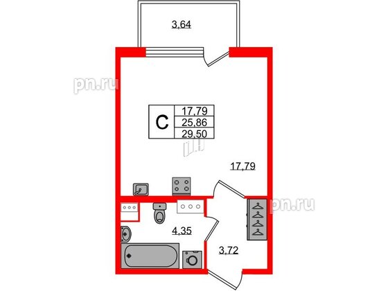 Квартира в ЖК Югтаун, студия, 25.86 м², 2 этаж