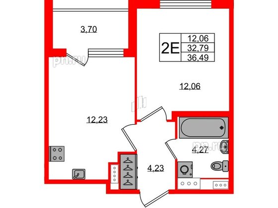 Квартира в ЖК Югтаун, 1 комнатная, 32.79 м², 3 этаж