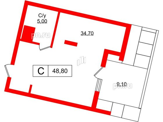 Апартаменты в ЖК Апартаменты Princesse Royal, студия, 48.8 м², 5 этаж