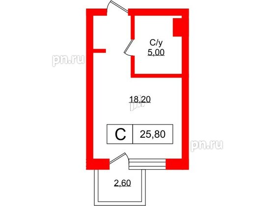 Апартаменты в ЖК Апартаменты Princesse Royal, студия, 25.8 м², 5 этаж