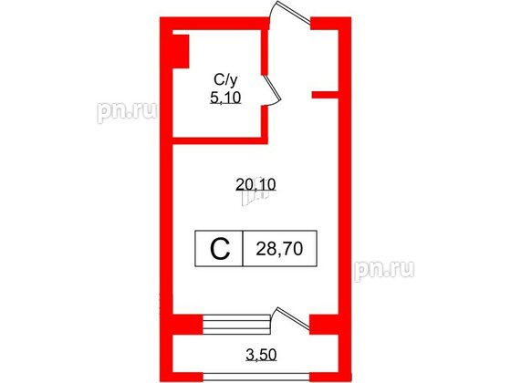 Апартаменты в ЖК Апартаменты Princesse Royal, студия, 28.7 м², 5 этаж