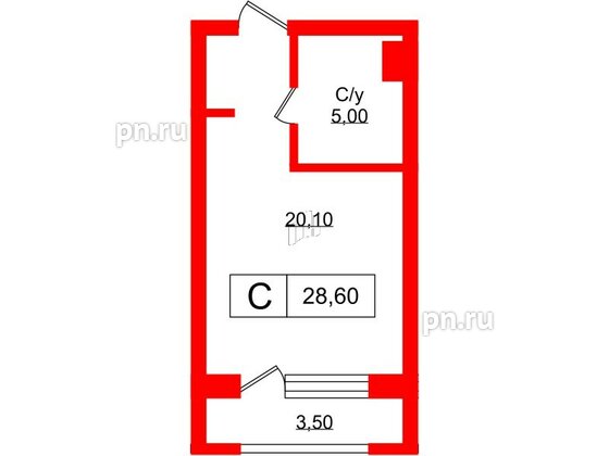 Апартаменты в ЖК Апартаменты Princesse Royal, студия, 28.6 м², 7 этаж