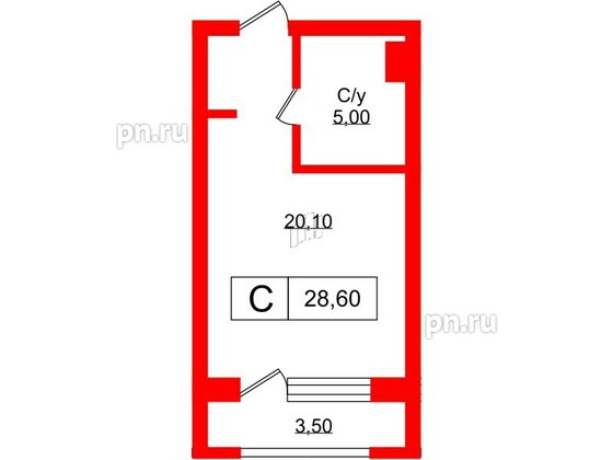 Апартаменты в ЖК Апартаменты Princesse Royal, студия, 28.6 м², 6 этаж