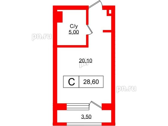 Апартаменты в ЖК Апартаменты Princesse Royal, студия, 28.6 м², 6 этаж