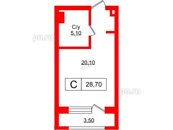 Апартаменты в ЖК Апартаменты Princesse Royal, 1 комнатные, 28.7 м², 7 этаж