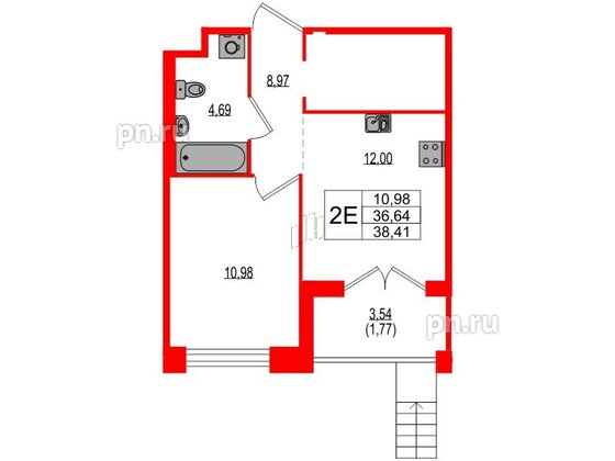 Квартира в ЖК Ranta Residence, 1 комнатная, 38.41 м², 1 этаж