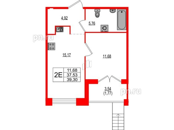 Квартира в ЖК Ranta Residence, 1 комнатная, 39.3 м², 1 этаж