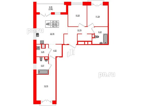 Квартира в ЖК Ranta Residence, 3 комнатная, 92.7 м², 2 этаж