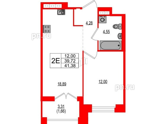 Квартира в ЖК Ranta Residence, 1 комнатная, 41.38 м², 4 этаж