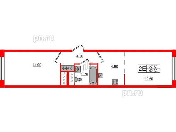 Квартира в ЖК Измайловский, 1 комнатная, 42.3 м², 9 этаж